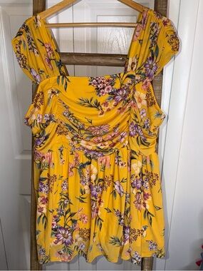 torrid Bright Yellow Top with Purple Floral Trim